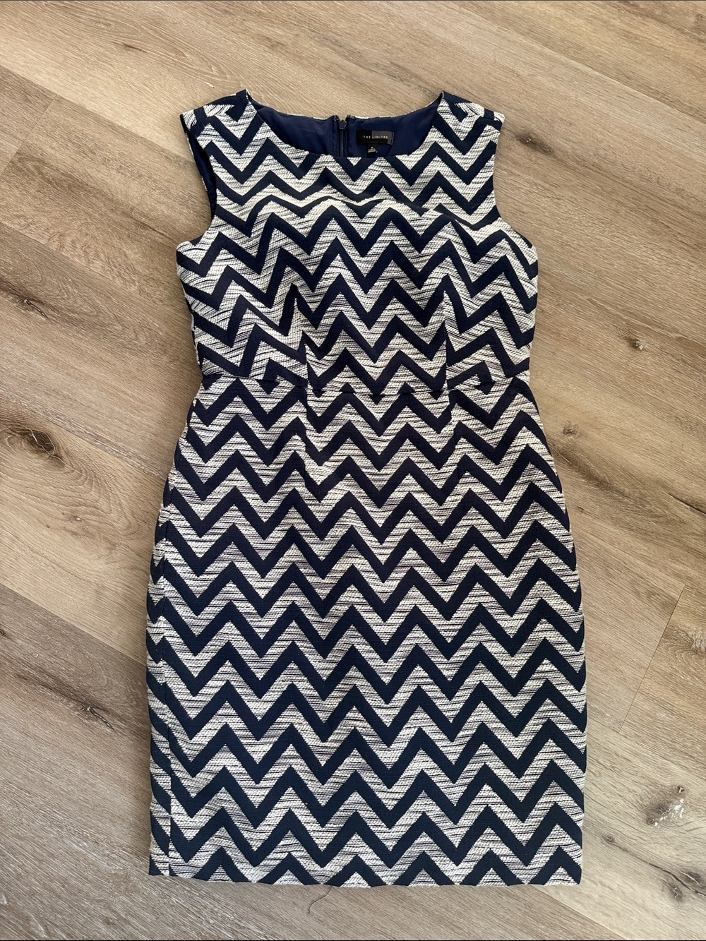 The Limited Navy and White Chevron Sheath Dress